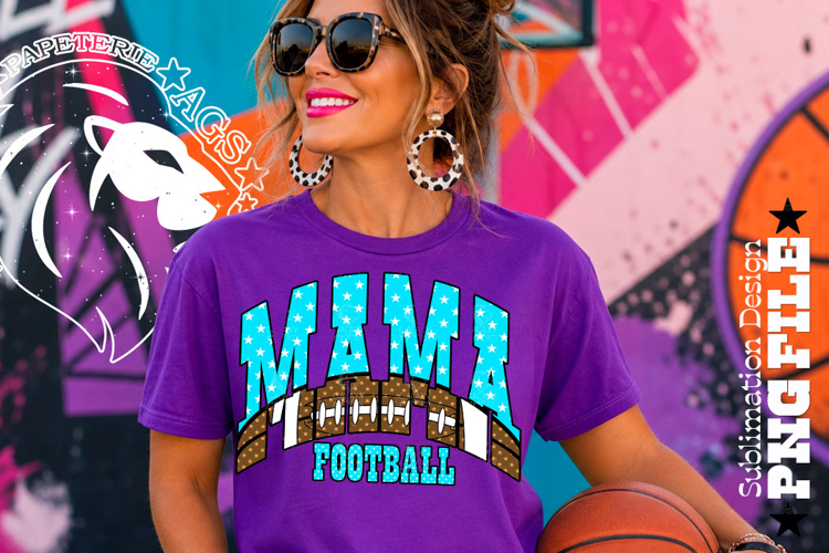 Blue Fotball Mama Sublimation PNG Stars