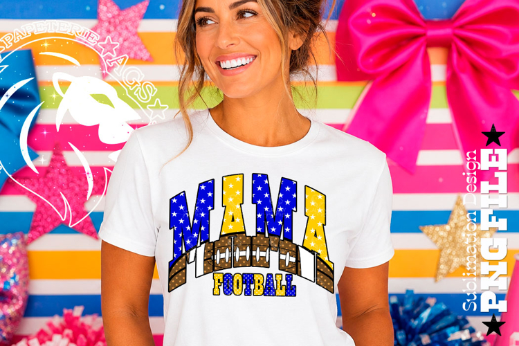Royal Blue Yellow Fotball Mama Sublimation PNG Stars