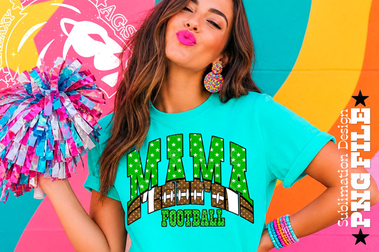 Green Fotball Mama Sublimation PNG Stars