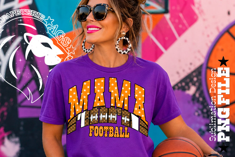 Orange Football Mama Sublimation PNG Stars