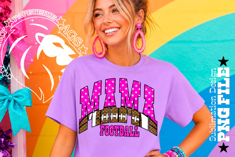 Pink Football Mama Sublimation PNG Stars