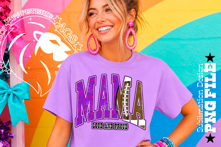 Purple Fotball Mama Loud and Proud Sublimation PNG