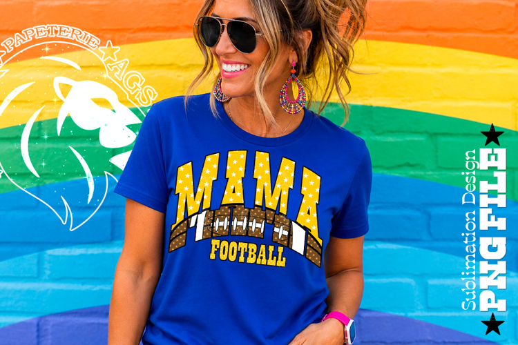Yellow Fotball Mama Sublimation PNG Stars
