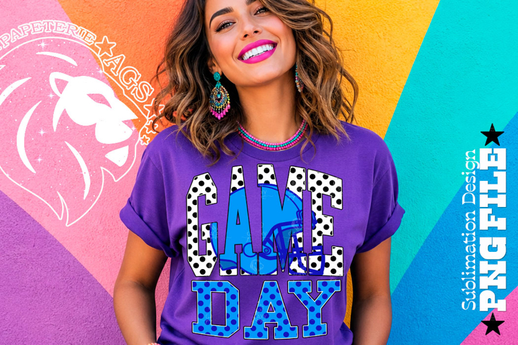 Blue Football Game Day Sublimation PNG, Polka Dots