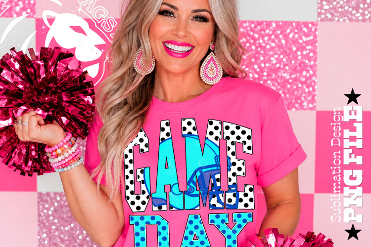 Blue Teal Football Game Day Sublimation PNG, Polka Dots