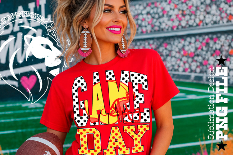 Red Yellow Football Game Day Sublimation PNG, Polka Dots