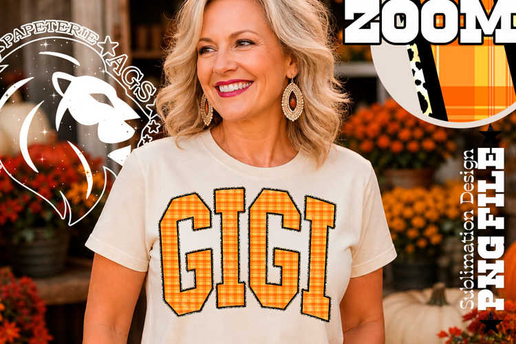 Fall Gingham Leopard Gigi, DTF Design, PNG example image 1