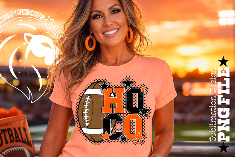 Hoco Football Sublimation PNG, Orange Black, Polka Dots