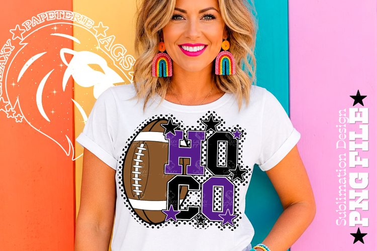 Hoco Football Sublimation PNG, Purple Black, Polka Dots