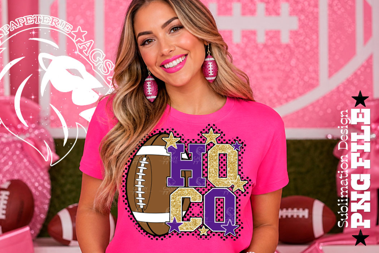 Hoco Football Sublimation PNG, Purple Gold, Polka Dots