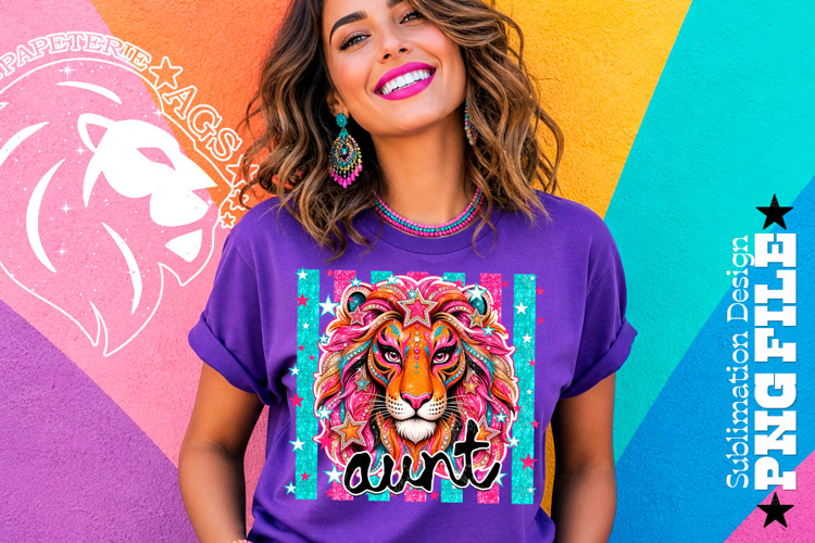 Striped Lion Aunt Sublimation PNG