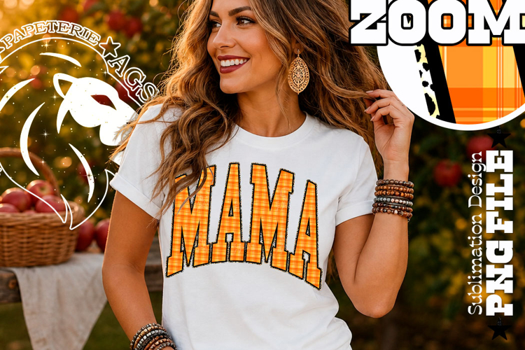 Fall Gingham Leopard Mama, Mom, DTF Design, PNG example image 1