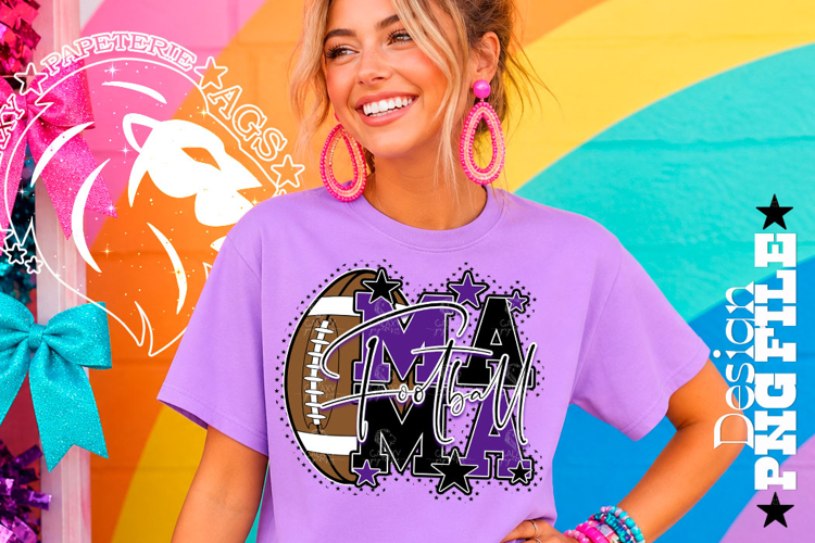 Purple Football Mama Design PNG, Stars