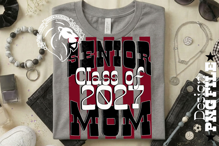 Striped Senior Mom Class 2027, Maroon, DTF Design PNG