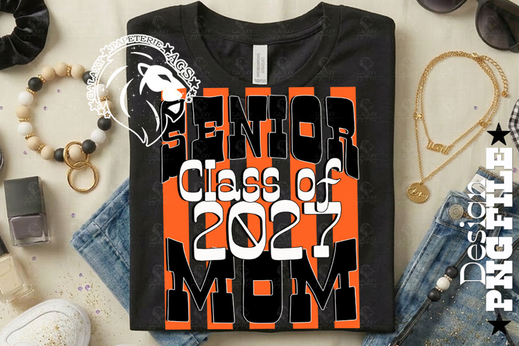 Striped Senior Mom Class 2027, Orange, DTF Design PNG