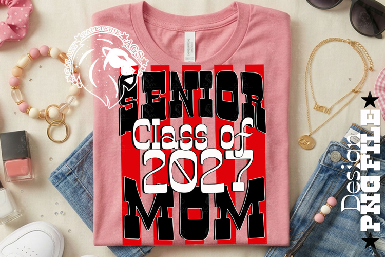 Striped Senior Mom Class 2027, Red, DTF Design PNG