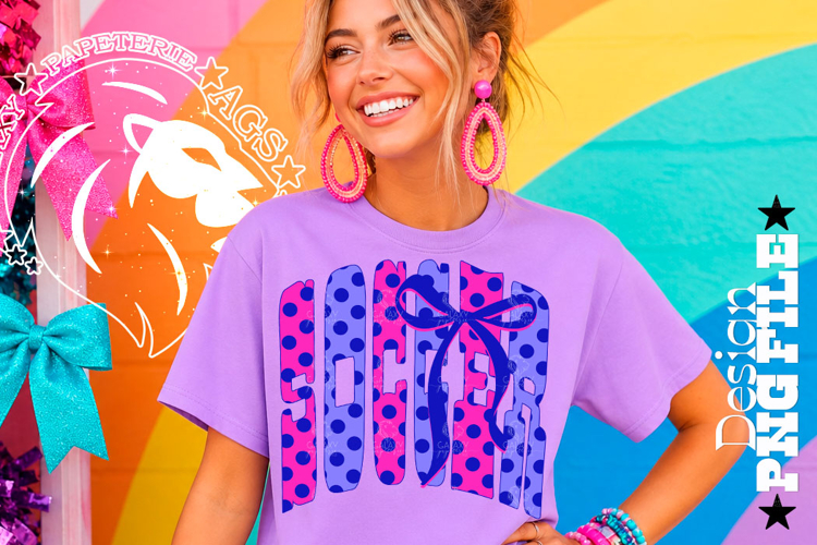 Coquette Polka Dots Soccer Design PNG, Blue Pink