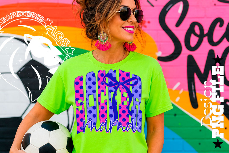 Coquette Polka Dots Soccer Mama Design PNG, Blue Pink