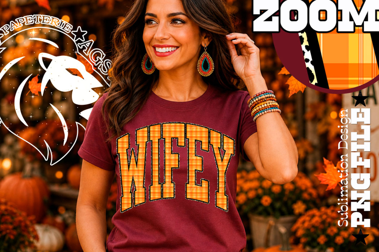 Fall Gingham Leopard Wifey, DTF Design, PNG example image 1