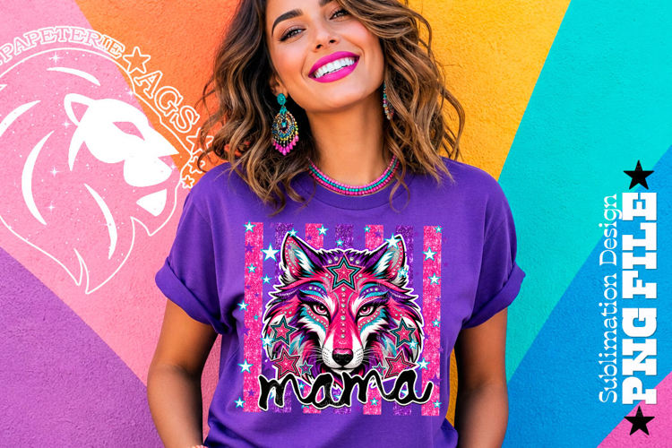 Striped Wolf Mama Sublimation PNG