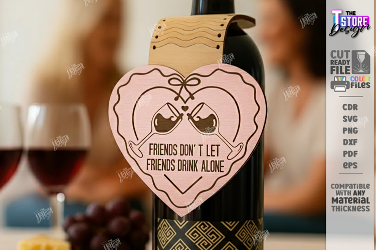 Galentine’s Day Wine Bottle Tag Laser Cut | Friendship SVG