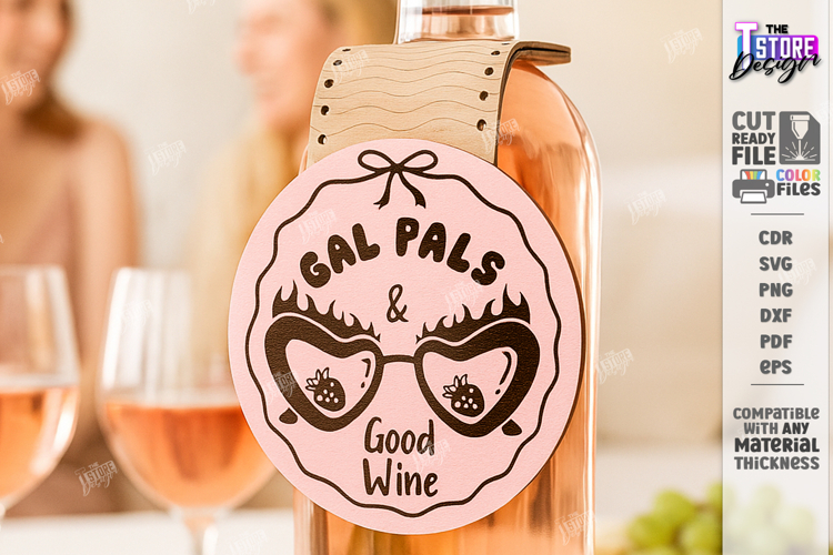 Galentine’s Day Wine Bottle Tag Laser Cut | Friendship SVG