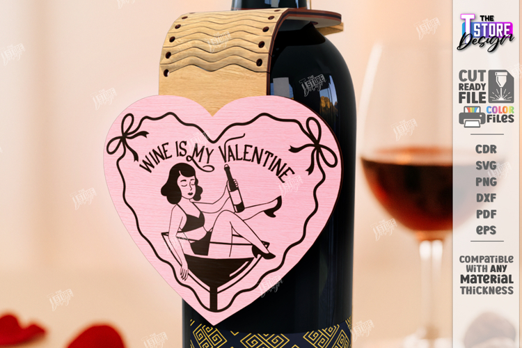 Galentine’s Day Wine Bottle Tag Laser Cut | Friendship SVG