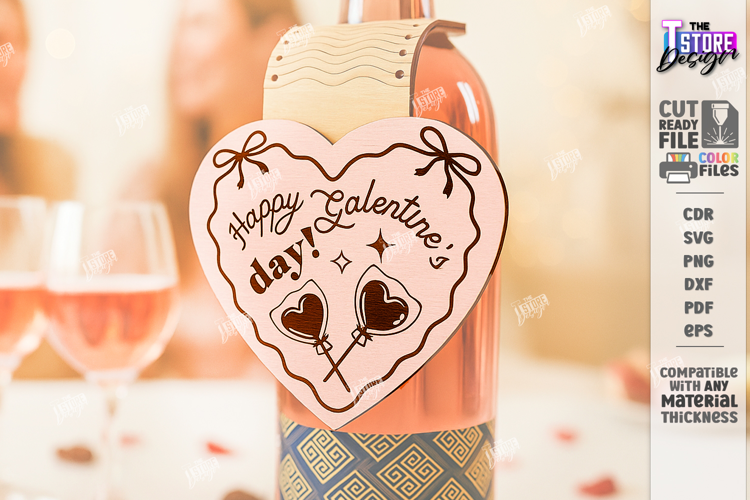 Galentine’s Day Wine Bottle Tag Laser Cut | Friendship SVG