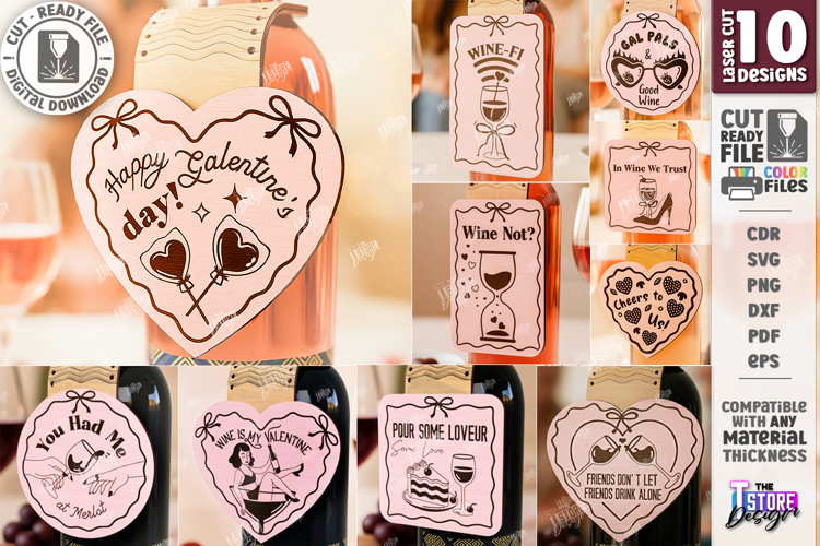 Galentine’s Day Wine Bottle Tags Laser Cut Bundle|Friendship