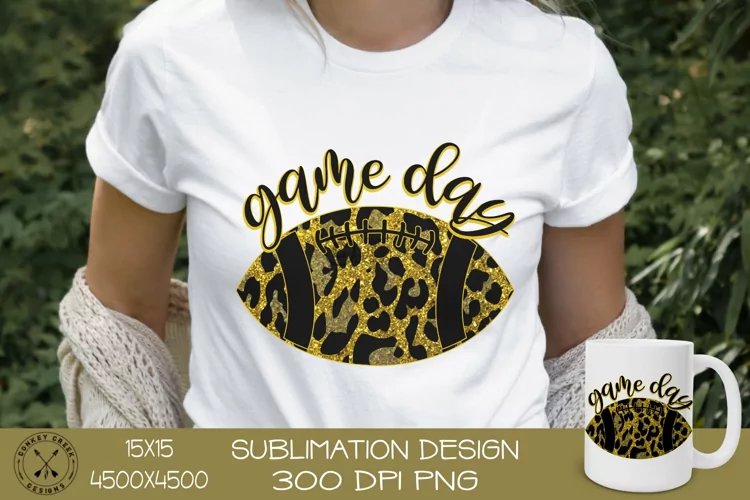 Football Sublimation Design|Game Day| Glitter Leopard PNG