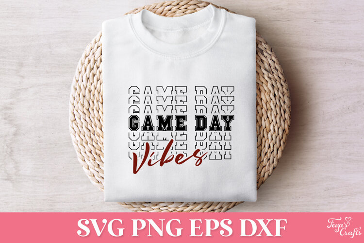 Game Day Vibes Stacked Football SVG Quote example image 1