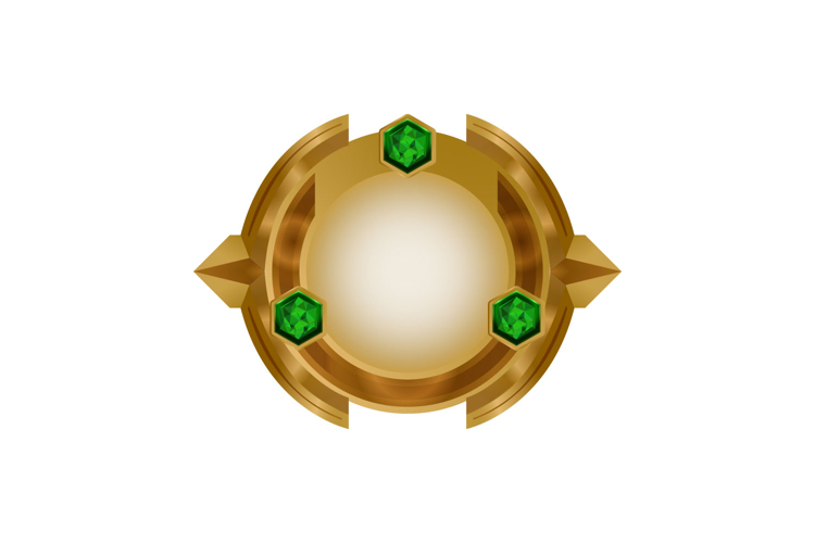 Game user interface gold blank round badge with diamond elem