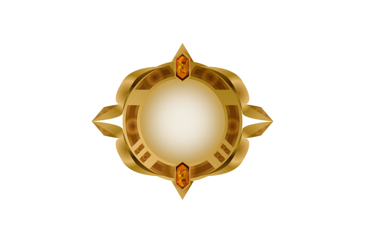 Game user interface gold blank round badge with diamond elem