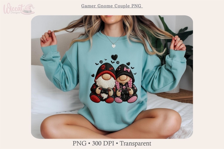 Goth Gamer Gnome Couple PNG, Valentine Love Gaming Design