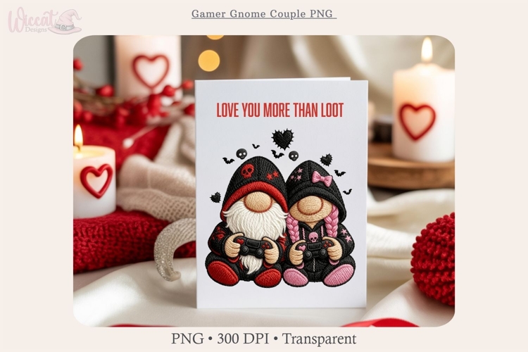Goth Gamer Gnome Couple PNG, Valentine Love Gaming Design