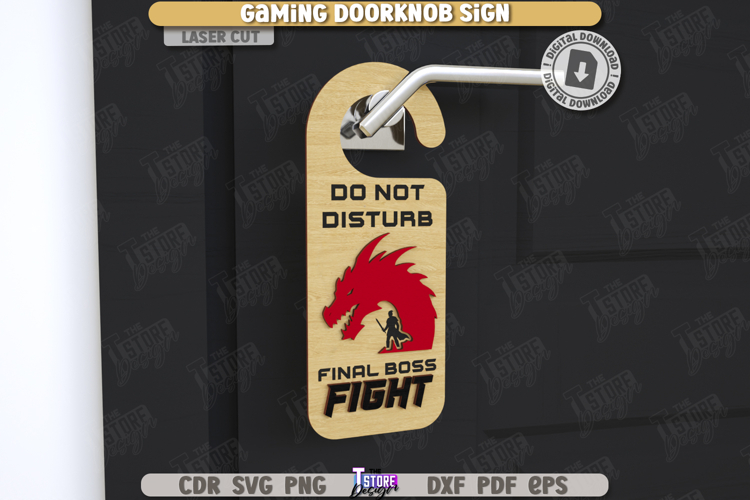Gamer Door Knob Hanger Laser Cut|Gaming Signs|Laser Engraved example image 1