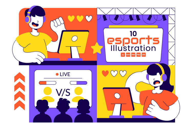 10 Online Gaming Esports Arena Illustration