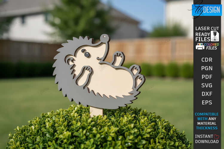 Wooden Garden Stake Laser Cut | Garden Sign | Hedgehog Laser