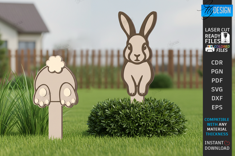 Wooden Garden Stake Laser Cut | Garden Sign | Bunny Laser