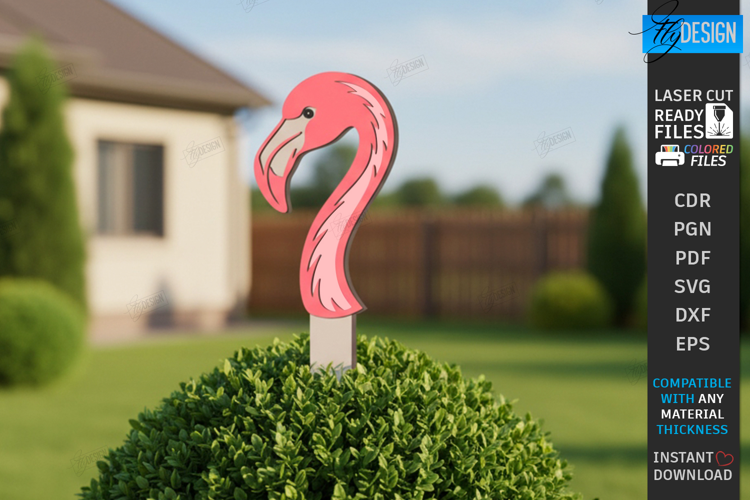 Wooden Garden Stake Laser Cut | Garden Sign | Flamingo Laser
