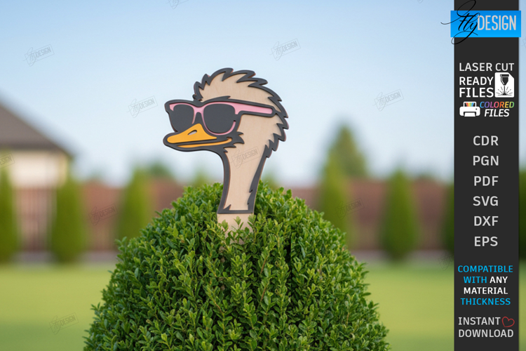 Wooden Garden Stake Laser Cut | Garden Sign | Ostrich Laser