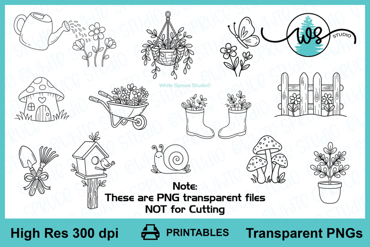 Digital Stamp, Spring Element Designs Line Art PNG
