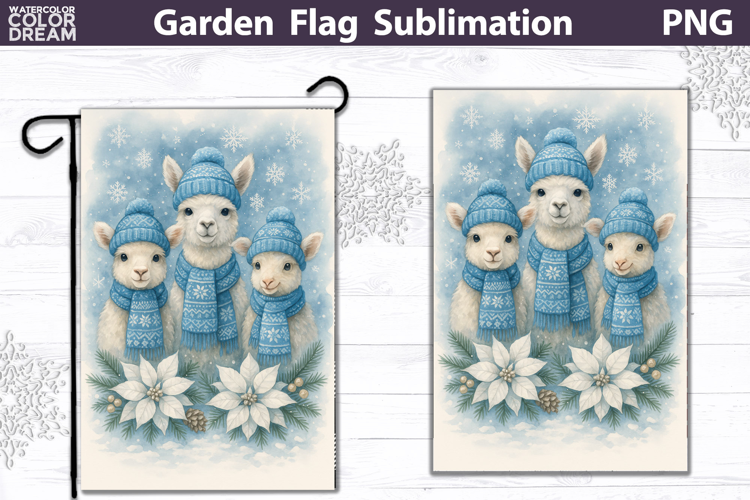 Winter Farm Garden Flag | Lama Christmas Sublimation