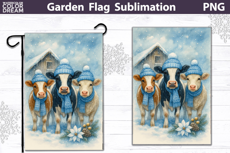 Winter Farm Garden Flag | Farm Cow Christmas Sublimation