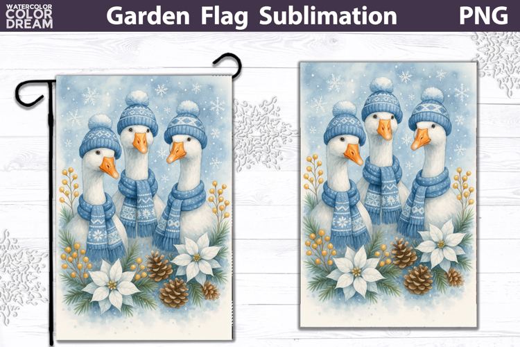 Winter Farm Garden Flag | Goose Christmas Sublimation