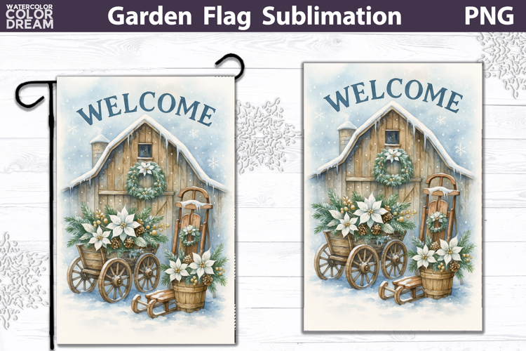 Winter Farm Garden Flag | Farm Christmas Sublimation
