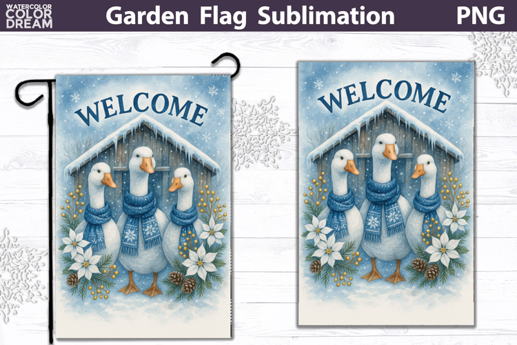 Winter Farm Garden Flag | Goose Christmas Sublimation