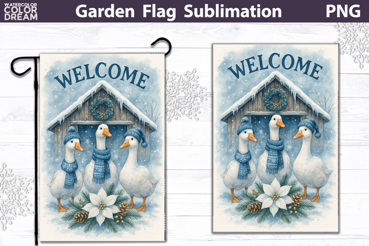 Winter Farm Garden Flag | Goose Christmas Sublimation