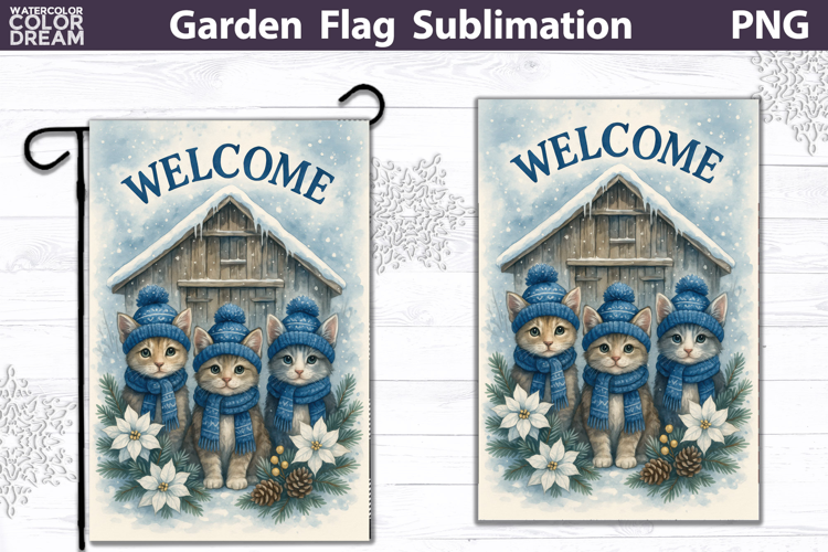 Winter Farm Garden Flag | Cats Christmas Sublimation
