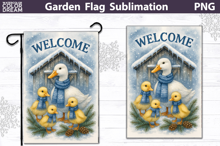 Winter Farm Garden Flag | Duck Christmas Sublimation